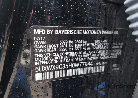 2017 BMW X3 xDrive28I из США, поврежденный, VIN 5UXWX9C35H0W77944